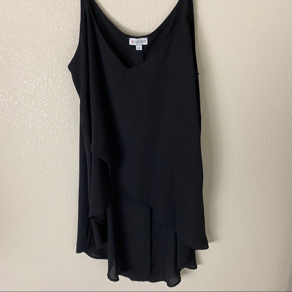 Black Sheer High Low Ruffled Guess Blouse